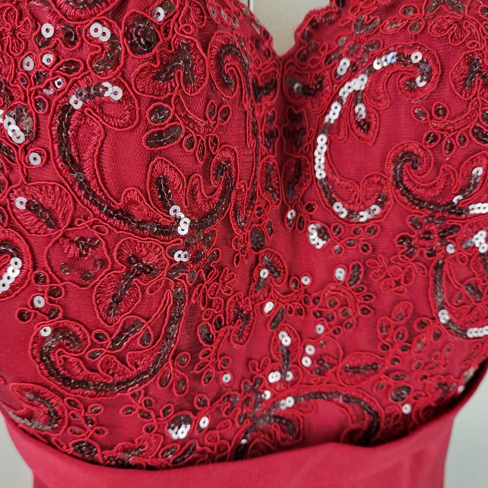Nox Anabel Sequined Mermaid Prom Sweetheart Maxi Dress w/ Lace Floral Train | S - Picture 7 of 11